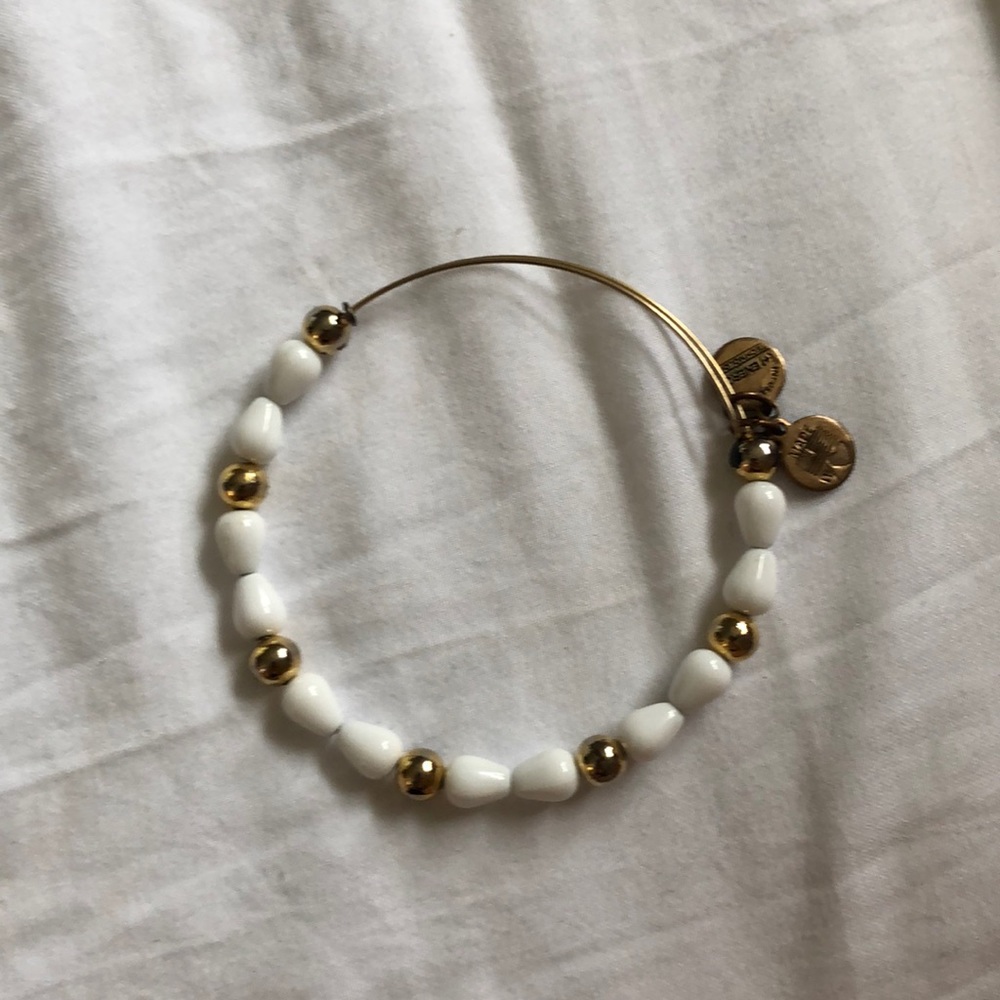 White beaded Alex and Ani bracelet